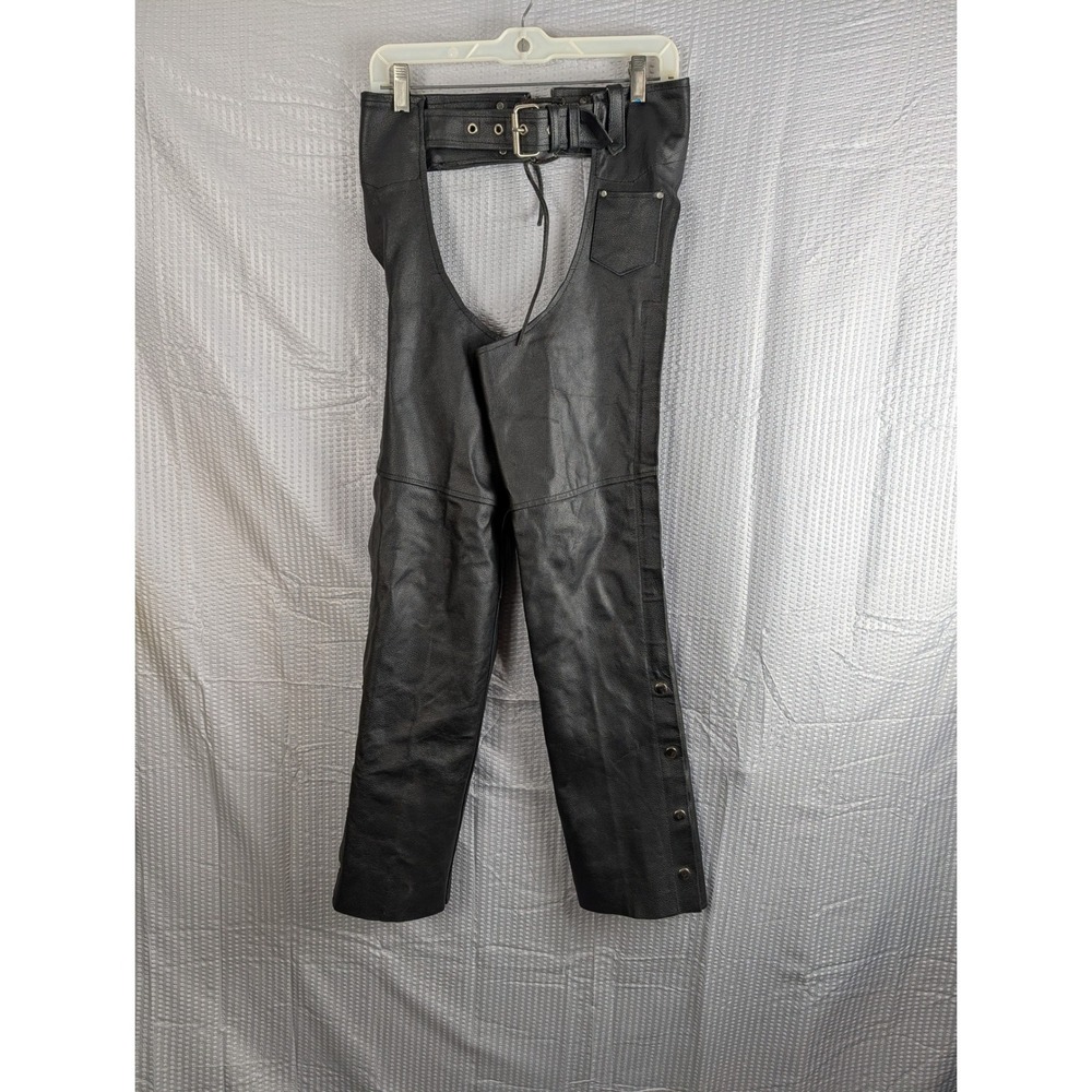 Genuine Leather Black‎ Motorcycle Chaps XXS Biker Lace Up Belt Snap Cuff